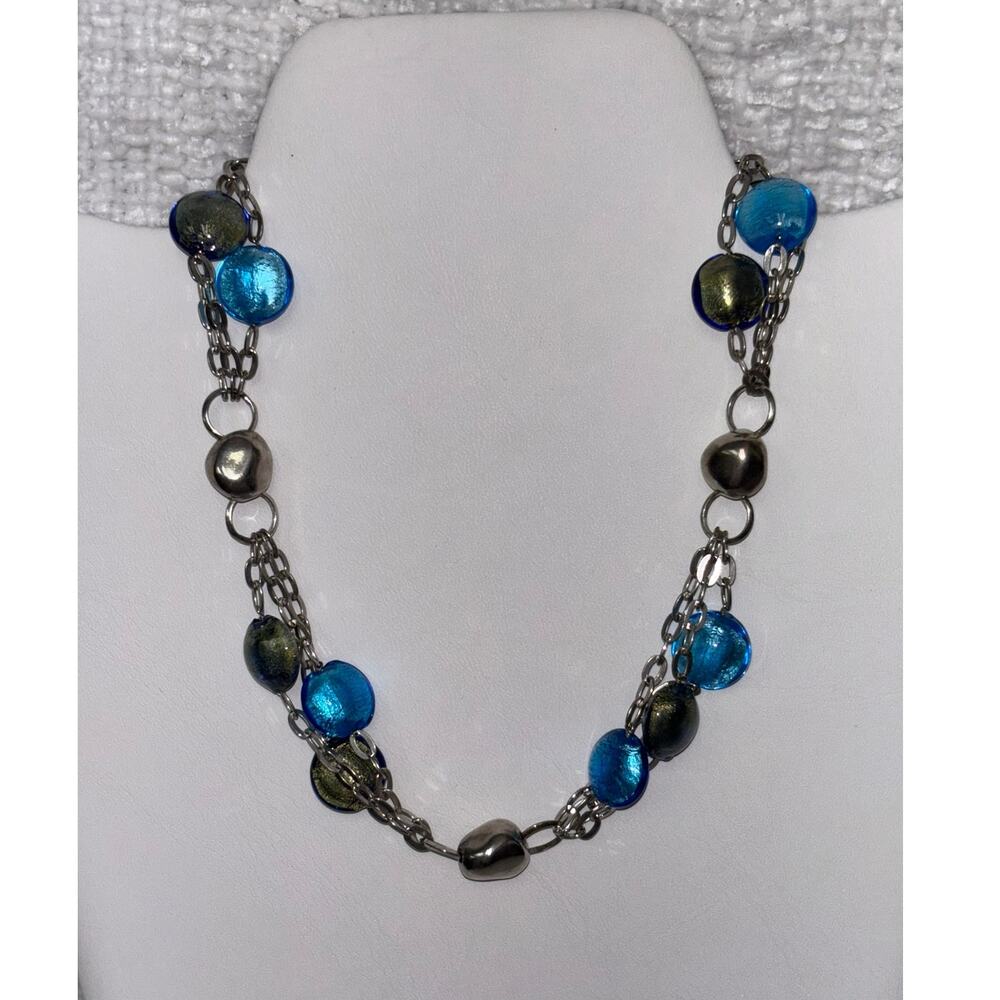 Frederic Duclos Sterling Silver Blue Glass Bead Necklace #61762